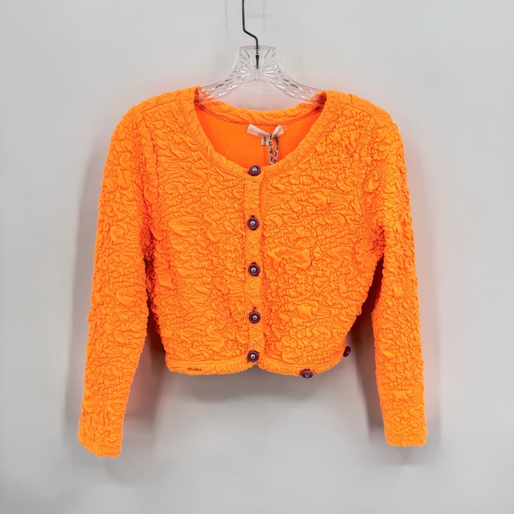 LoveShackFancy NWT Senina Crop Cardigan Neon Tangerine Size M